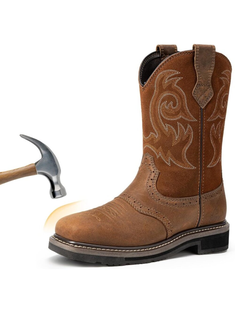 Men's Light Brown Steel Toe Cowboy Work Boots Western Safety Riding Boots